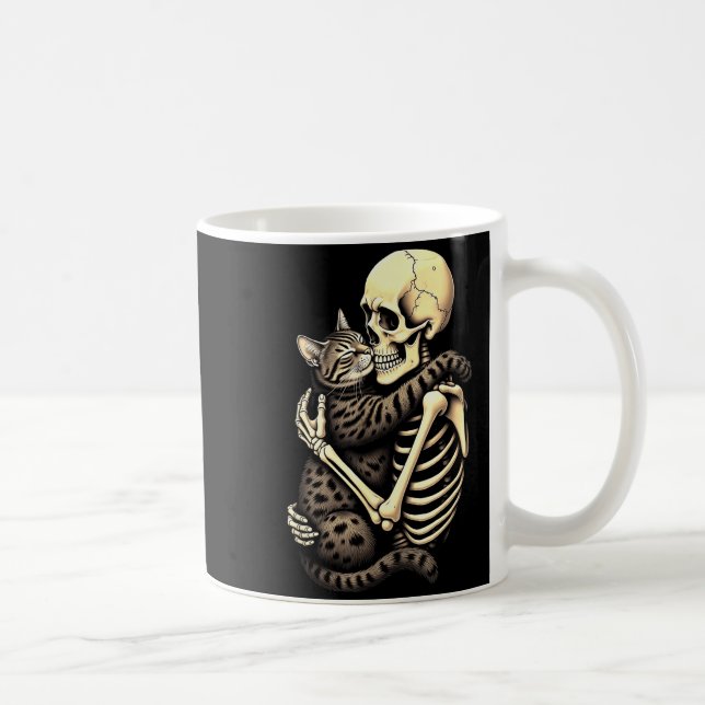 Funny Skeleton Hugging Cat Halloween Cat Lover Mom Coffee Mug (Right)