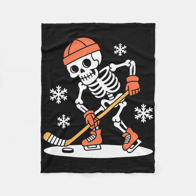 Funny Skeleton Ice Hockey Halloween (1)  Fleece Blanket (Front)
