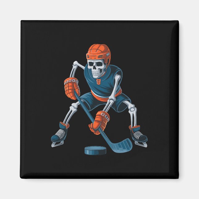 Funny Skeleton Ice Hockey Halloween _1  Magnet (Front)