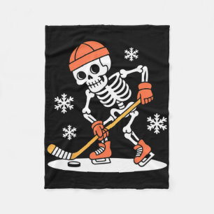 Funny Skeleton Ice Hockey Halloween _2 Fleece Blanket