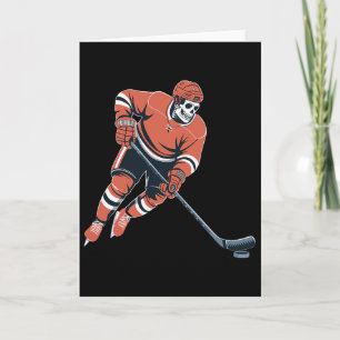 Funny Skeleton Ice Hockey Halloween Card