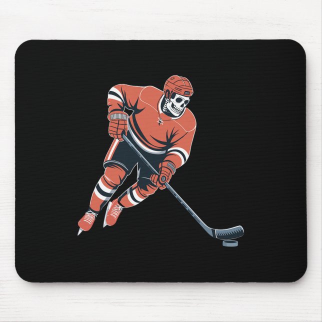 Funny Skeleton Ice Hockey Halloween  Mouse Pad (Front)