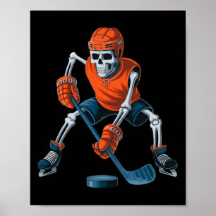 Funny Skeleton Ice Hockey Halloween Poster