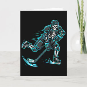 Funny Skeleton Ice Hockey Player Halloween Card