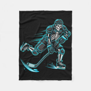 Funny Skeleton Ice Hockey Player Halloween  Fleece Blanket