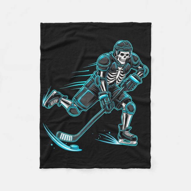 Funny Skeleton Ice Hockey Player Halloween  Fleece Blanket (Front)