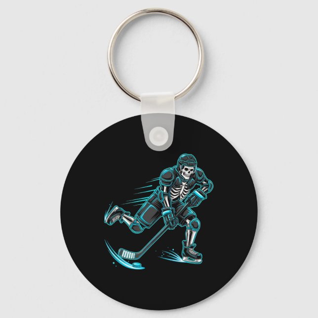 Funny Skeleton Ice Hockey Player Halloween  Key Ring (Front)