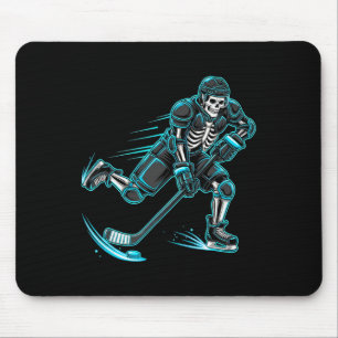 Funny Skeleton Ice Hockey Player Halloween  Mouse Pad