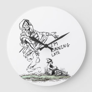 Funny Skeleton I'm Running Late Mouse Pad Large Clock