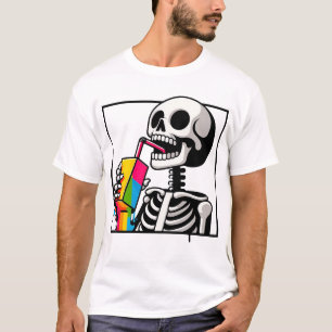 Funny Skeleton Juice Break Illustration T-Shirt