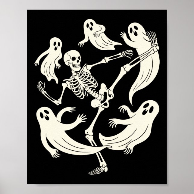 Funny Skeleton Karate Lovers Spooky Halloween Mart Poster (Front)