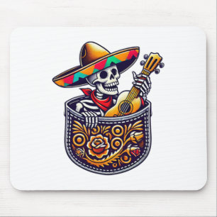 Funny Skeleton Mariachi Guitar Pocket Cinco De May Mouse Pad