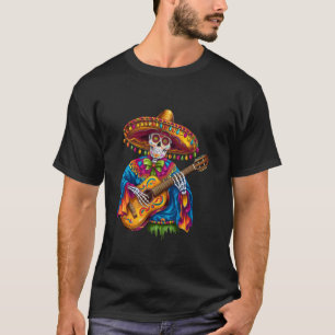 Funny Skeleton Mariachi Guitar Pocket Cinco De May T-Shirt