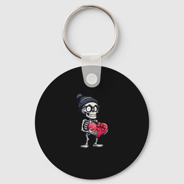 Funny Skeleton Men Women Skeleton Heart Valentines Key Ring (Front)