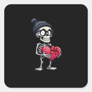 Funny Skeleton Men Women Skeleton Heart Valentines Square Sticker