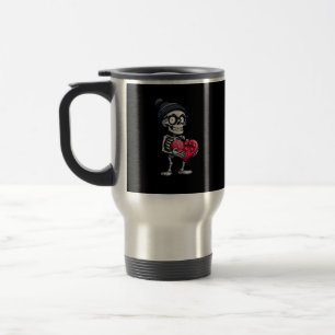 Funny Skeleton Men Women Skeleton Heart Valentines Travel Mug
