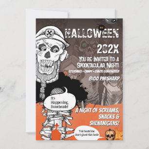 Funny Skeleton Mic Halloween Bash Invitation