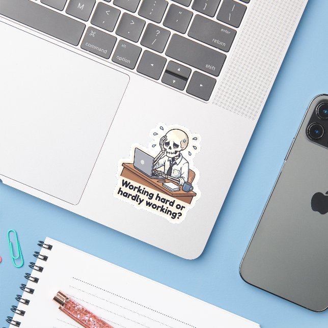 Funny Skeleton Office Burnout Sticker (Laptop w/ iPhone)