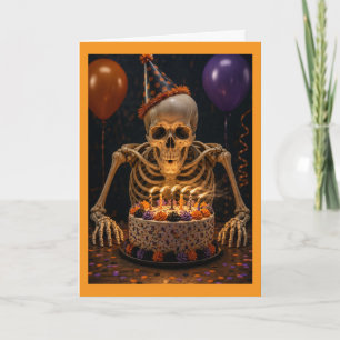 Funny Skeleton Over The Hill Halloween Birthday  Card