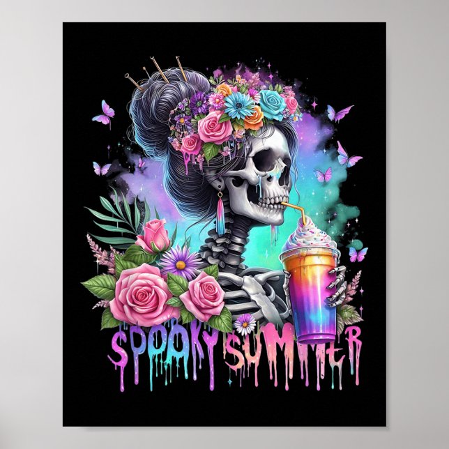 Funny Skeleton Party Spooky Summer Drinks Summerwe Poster (Front)