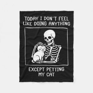 Funny Skeleton Petting Cat Lazy Halloween Cat Love Fleece Blanket