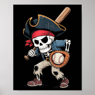 Funny Skeleton Pirate Baseball Halloween Costume B Poster