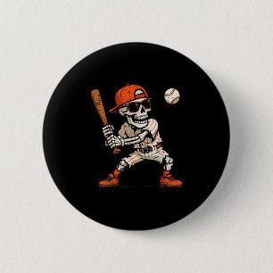 Funny Skeleton Playing Baseball Halloween Boys Men 6 Cm Round Badge