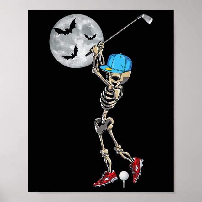 Funny Skeleton Playing Golf Golfing Happy Hallowee Poster (Front)