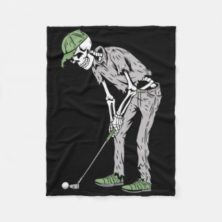 Funny Skeleton Playing Golf Lovers Spooky Hallowee Fleece Blanket