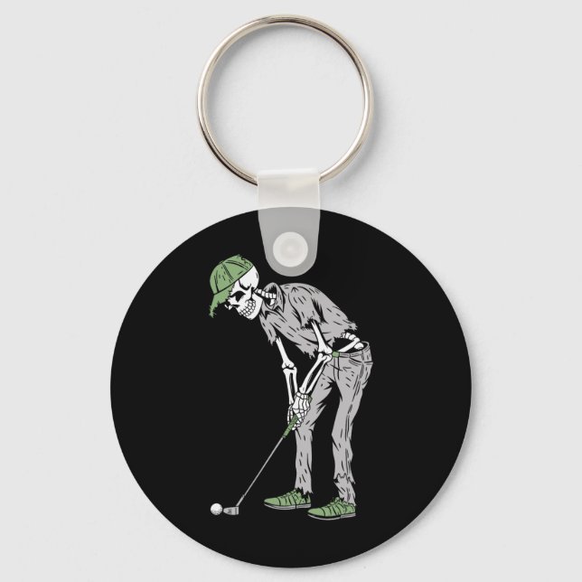 Funny Skeleton Playing Golf Lovers Spooky Hallowee Key Ring (Front)
