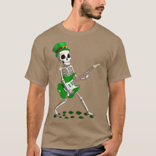 Funny Skeleton Playing Guitar Shamrock Irish St Pa T-Shirt