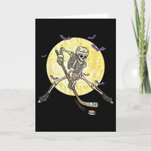 Funny Skeleton Playing Hockey Funny Halloween Men Card