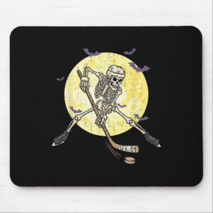 Funny Skeleton Playing Hockey Funny Halloween Men  Mouse Pad