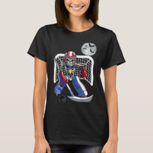 Funny Skeleton Playing Ice Hockey Happy Halloween  T-Shirt