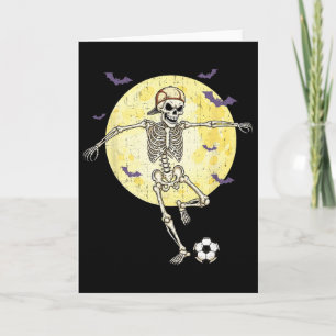 Funny Skeleton Playing Soccer Funny Halloween Men Card