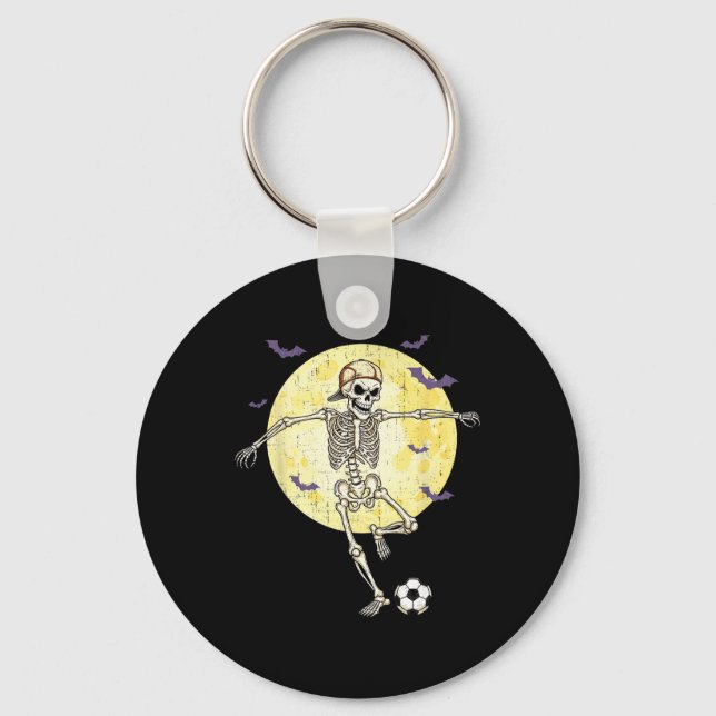 Funny Skeleton Playing Soccer Funny Halloween Men  Key Ring (Front)