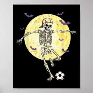 Funny Skeleton Playing Soccer Funny Halloween Men Poster
