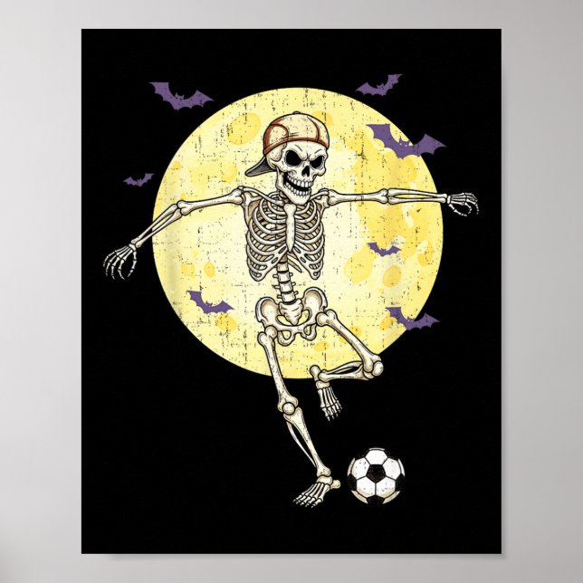 Funny Skeleton Playing Soccer Funny Halloween Men  Poster (Front)