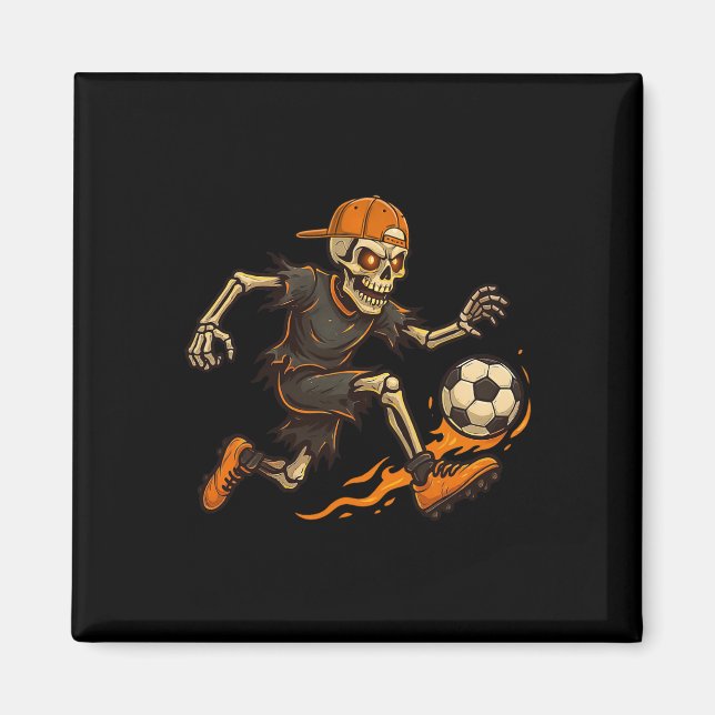 Funny Skeleton Playing Soccer Halloween Shirts Men Magnet (Front)