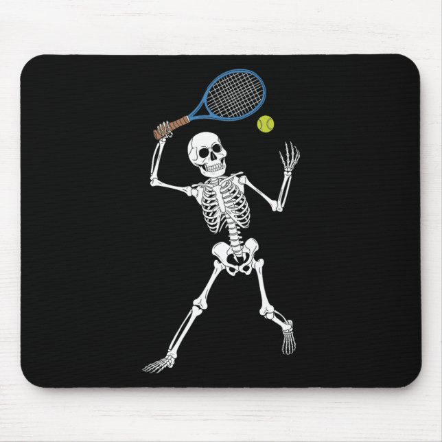 Funny Skeleton Playing Tennis Lovers Spooky Hallow Mouse Pad (Front)