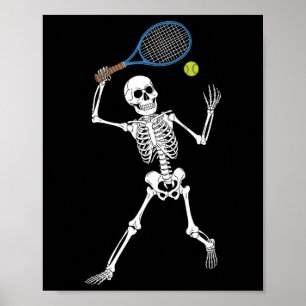 Funny Skeleton Playing Tennis Lovers Spooky Hallow Poster