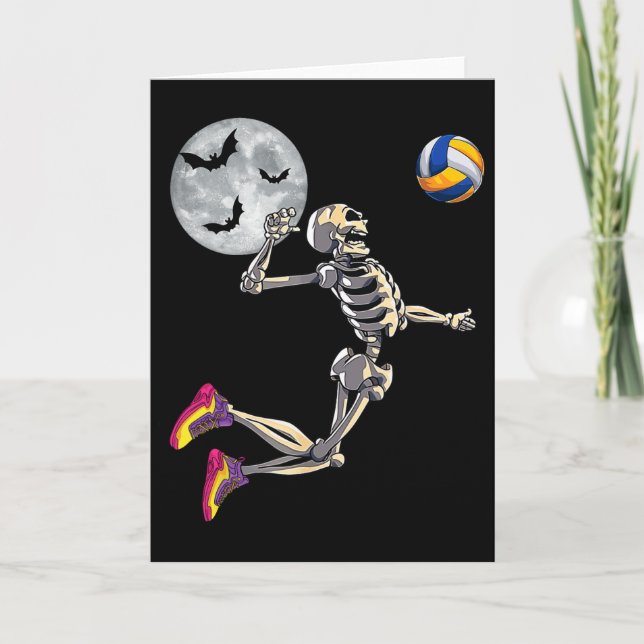 Funny Skeleton Playing Volleyll Happy Halloween Da Card (Front)