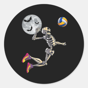 Funny Skeleton Playing Volleyll Happy Halloween Da Classic Round Sticker