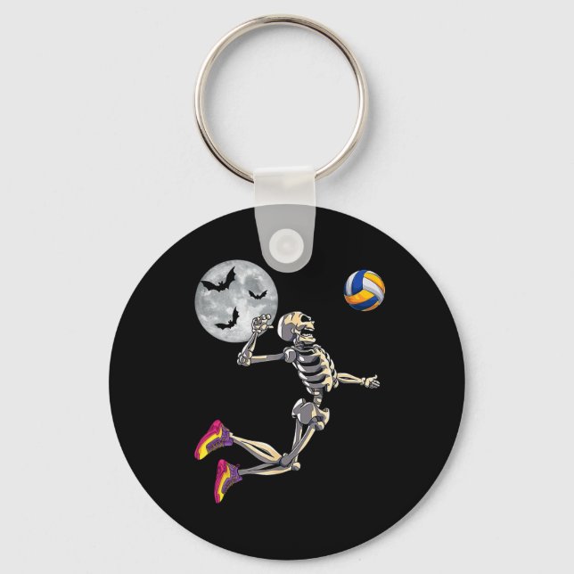 Funny Skeleton Playing Volleyll Happy Halloween Da Key Ring (Front)