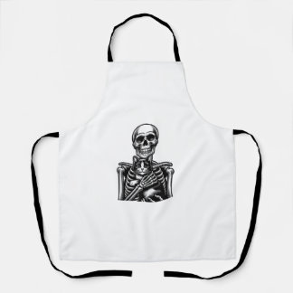 Funny Skeleton playing with a cat Graphic Skull Ca Apron