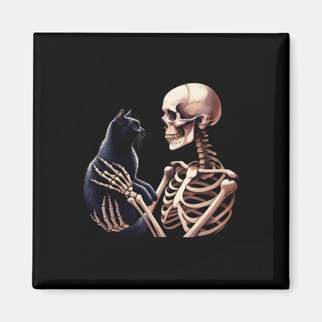 Funny Skeleton Playing With A Cat Graphic Skull Ca Magnet (Front)