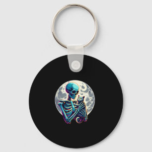 Funny Skeleton playing with A Cute Cat Skull Hallo Key Ring