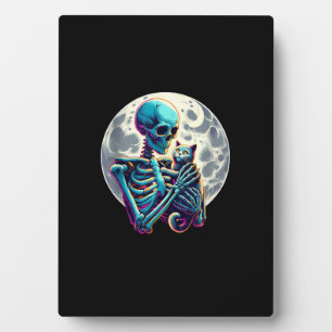 Funny Skeleton playing with A Cute Cat Skull Hallo Plaque