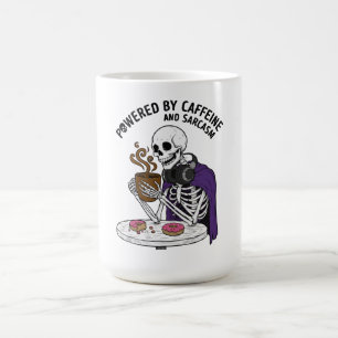 Funny Skeleton Powered by Caffeine and Sarcasm Coffee Mug