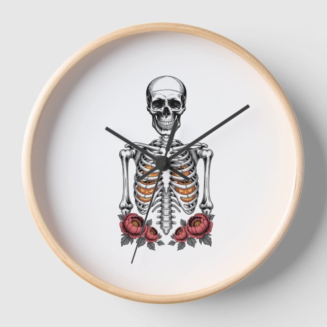 Funny Skeleton Pumpkin Fall Clock (Front)